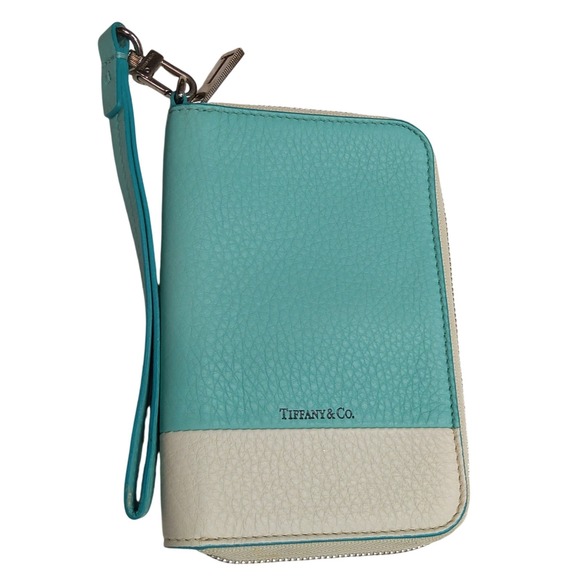 Tiffany & Co. Tiffany Blue & off White Colorblock Zip Wallet Wristlet Italy - Picture 1 of 10